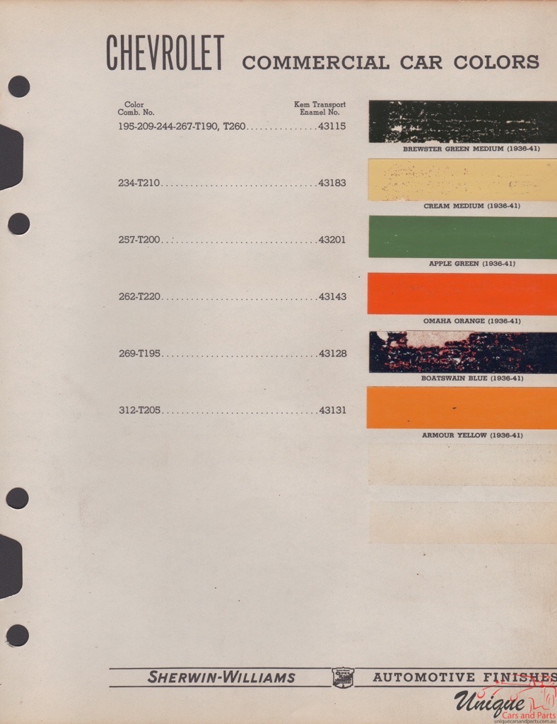 1941 GM Truck And Commercial Paint Charts Williams 2